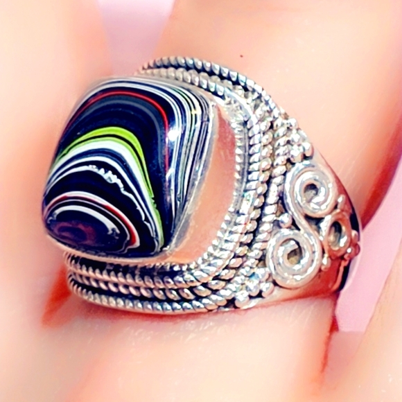 Fordite Sterling Gemstone Ring